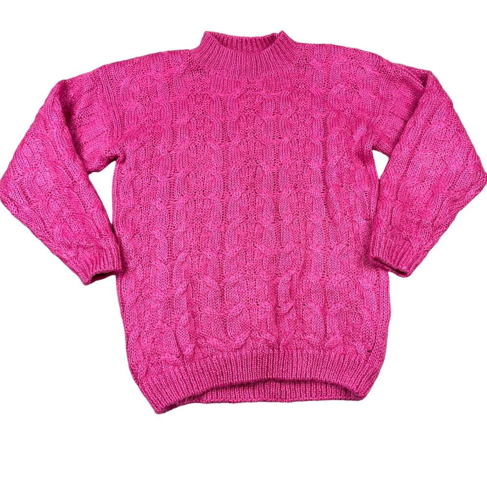 Tarazzia Mohair Cable Knit Sweater Women Medium Hot Pink Excellent‎ Vintage Mock